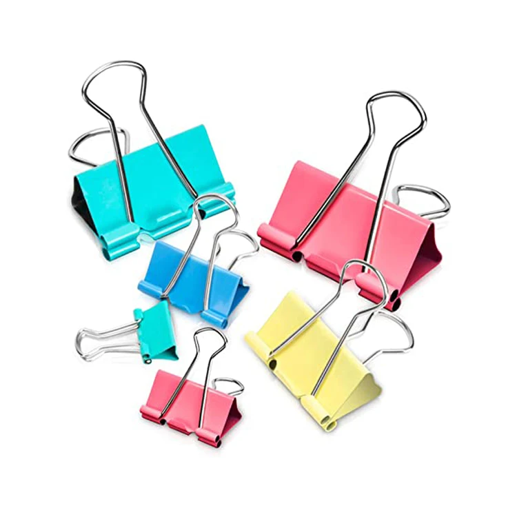 Portable Colorful Metal Binder Clips Clamps Custom Paper Clips Set for Office Home School Stationery Supplies