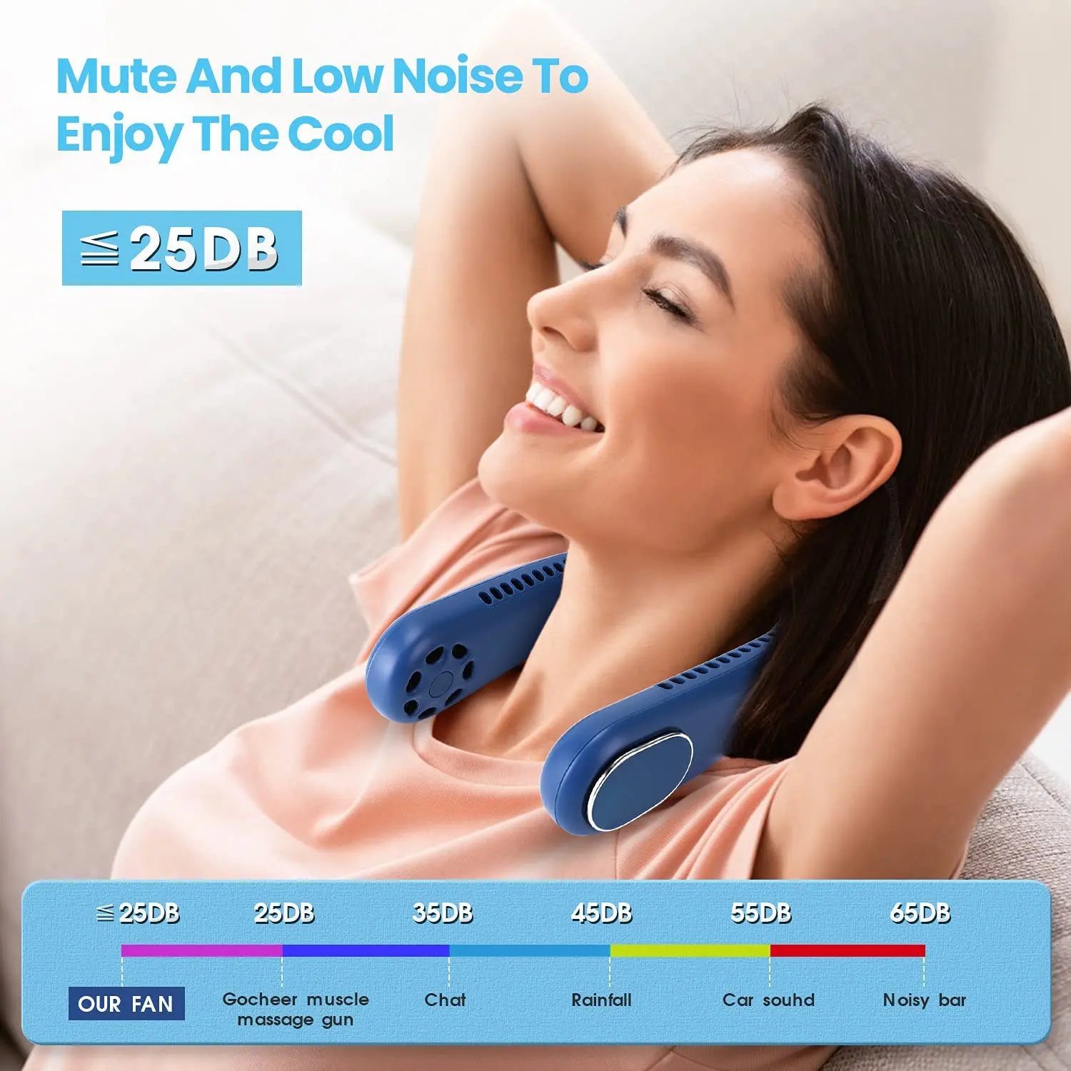 
2021 New summer cooling Last 4-9 hours 4000mA hand free KC PSE portable leafless neck hanging bladeless neck fan 