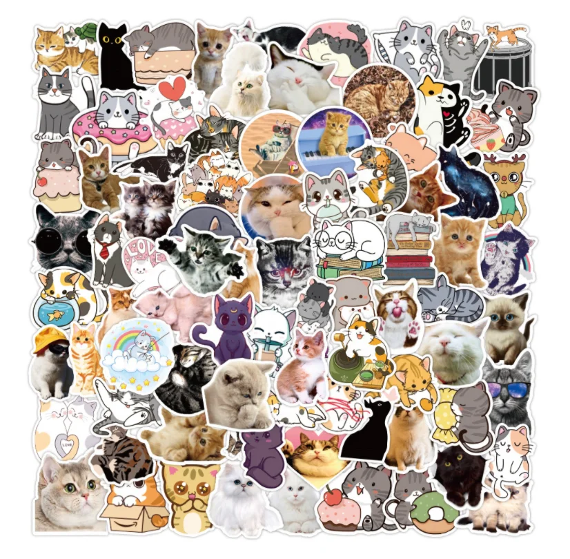 100PCS  Pet Animal Stickers For Kids Kawaii Stickers For Girls Cats Cute Sticker For Skateboard Laptops Cartoon Print Sweet