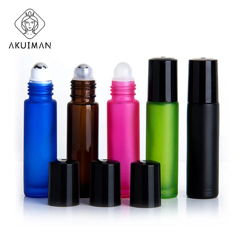 10 ml small y oung living perfume roll-on bottle 10ml frosted matte black crystal essential oil roller ball roll on glass bottle