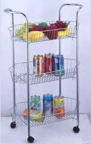 Wholesale Kitchen Metal Chrome Trolley 3 Tiers 4 Tiers Storage Racks with Wheels Sundries Spice Food Organizer