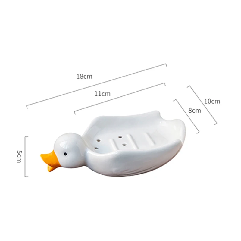 Cute Duck Shape Ceramic Tray Holder Soap Dish Self Draining Soap Holder for Shower Bathroom Tub Kitchen Sink
