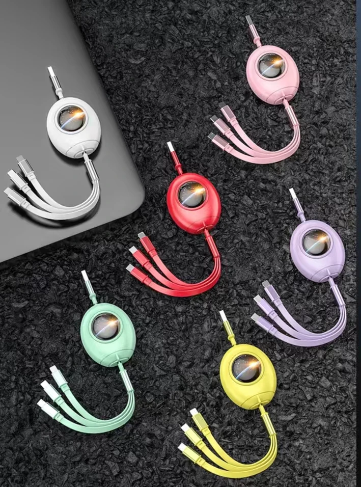 New Rocket Telescopic Data Line 3-in-1 3A Fast Charge China-Chic One Drag Three Charge Wire Small Gift Custom Spot