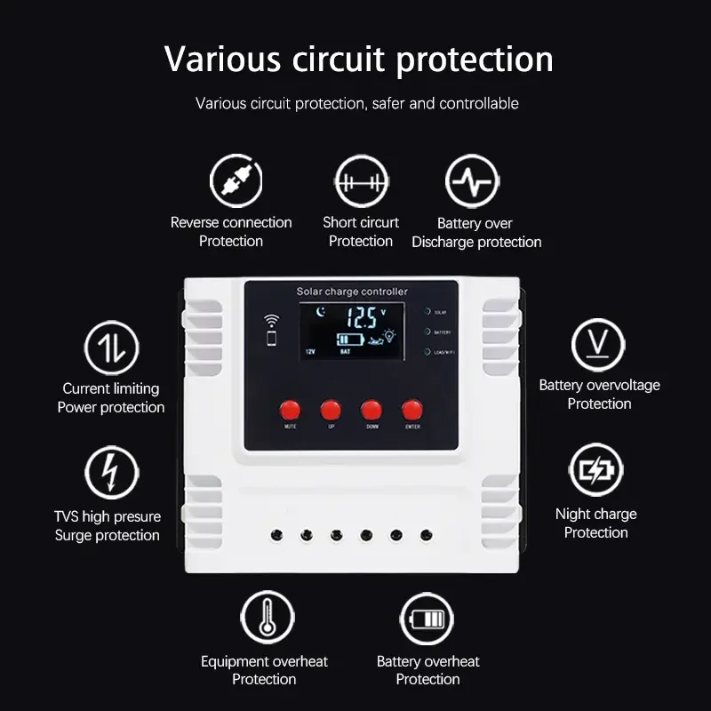 12v 24v/48v Auto Solar Charge Controller Wifi Apps 10-60a Dual Usb Battery Pwm Controller For Solar Energy System
