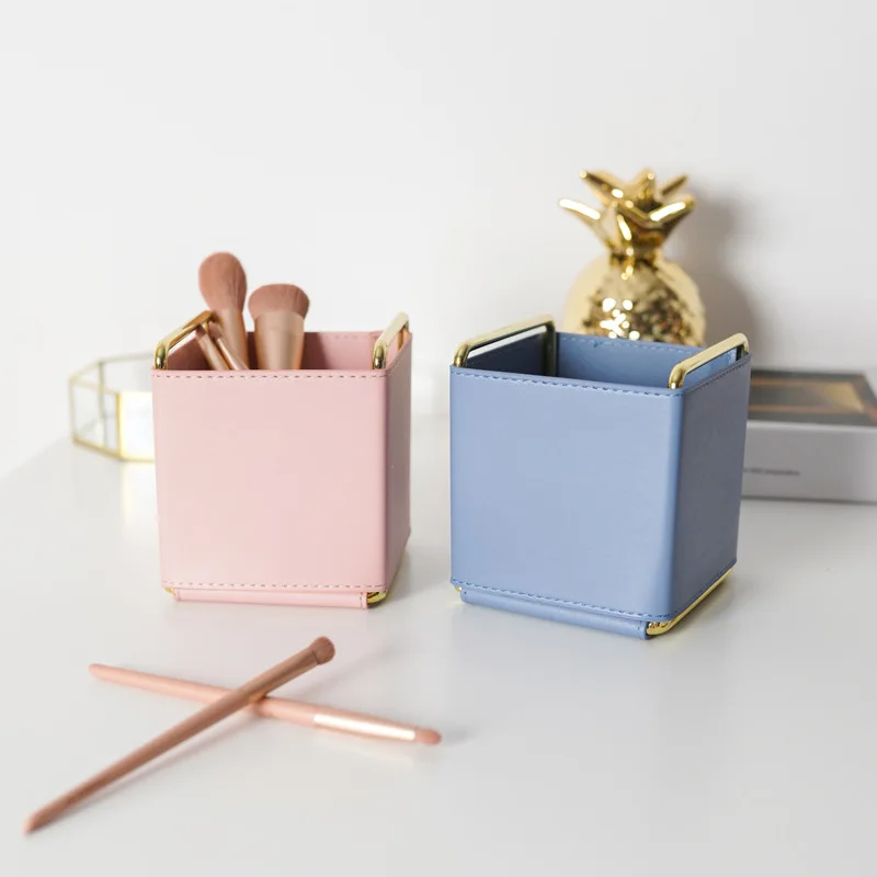 Pu leather pen holder remote control holder brush holder multifunctional desk organizer leather