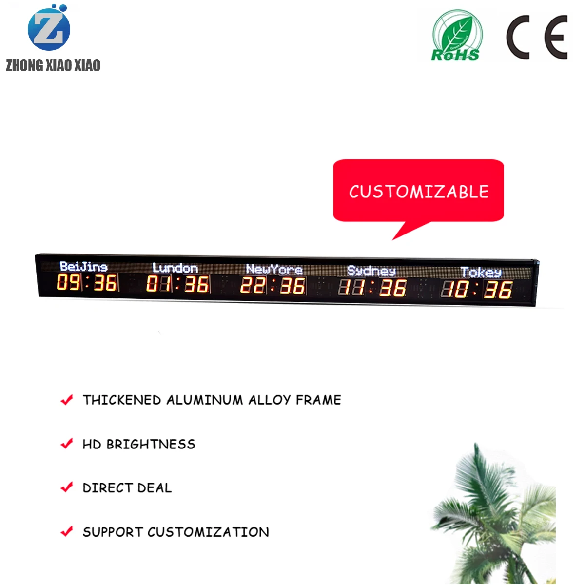 Zhongxiaoxiao Brand 5 Time Zone Clock Gps Led  Electric Timer Multi Zone Clock Wall Mount Digital Clock