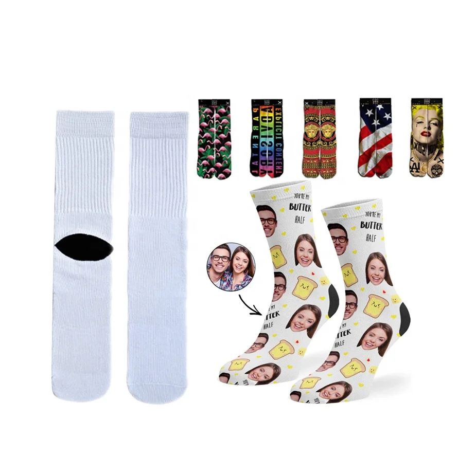 KTS- 108-2 Wholesale Cotton Polyester NO MOQ High Quality Personalised Custom Logo Photo Print Sublimated Socks