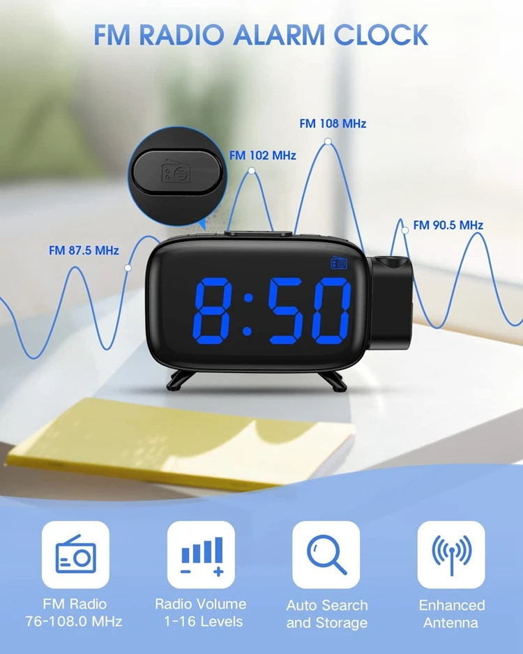 New Mold Usb Rechargeable Digital Alarm Clock Fm Radio With Phone Charging And Projection