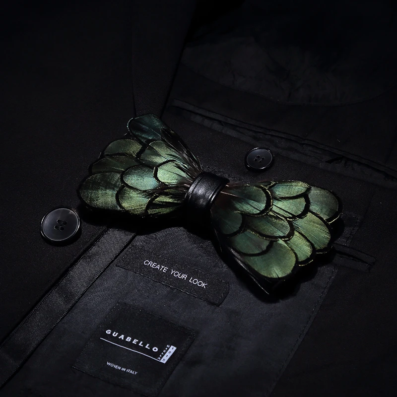 New Fashion Feather Neckties Men Pre Tied Bow Tie Handmade PU Leather TieS for Formal Wedding Party