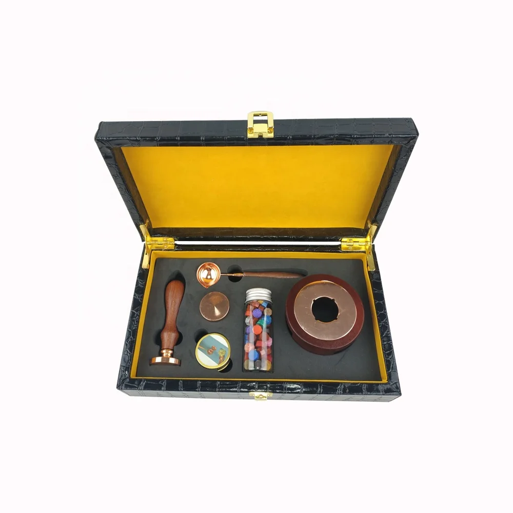 Diy scrapbooking wood handle leather box kit wax seal stamp set furnace spoon wax