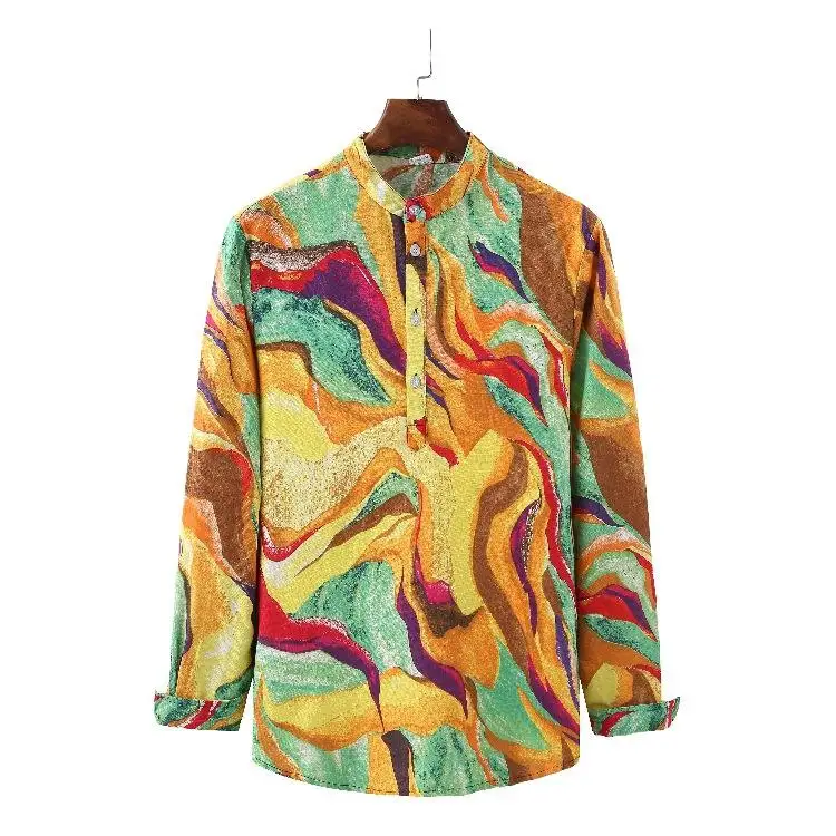 Высококачественная оптовая продажа персонализированная белая рубашка с воротником льняная хлопковая Гавайская мужская