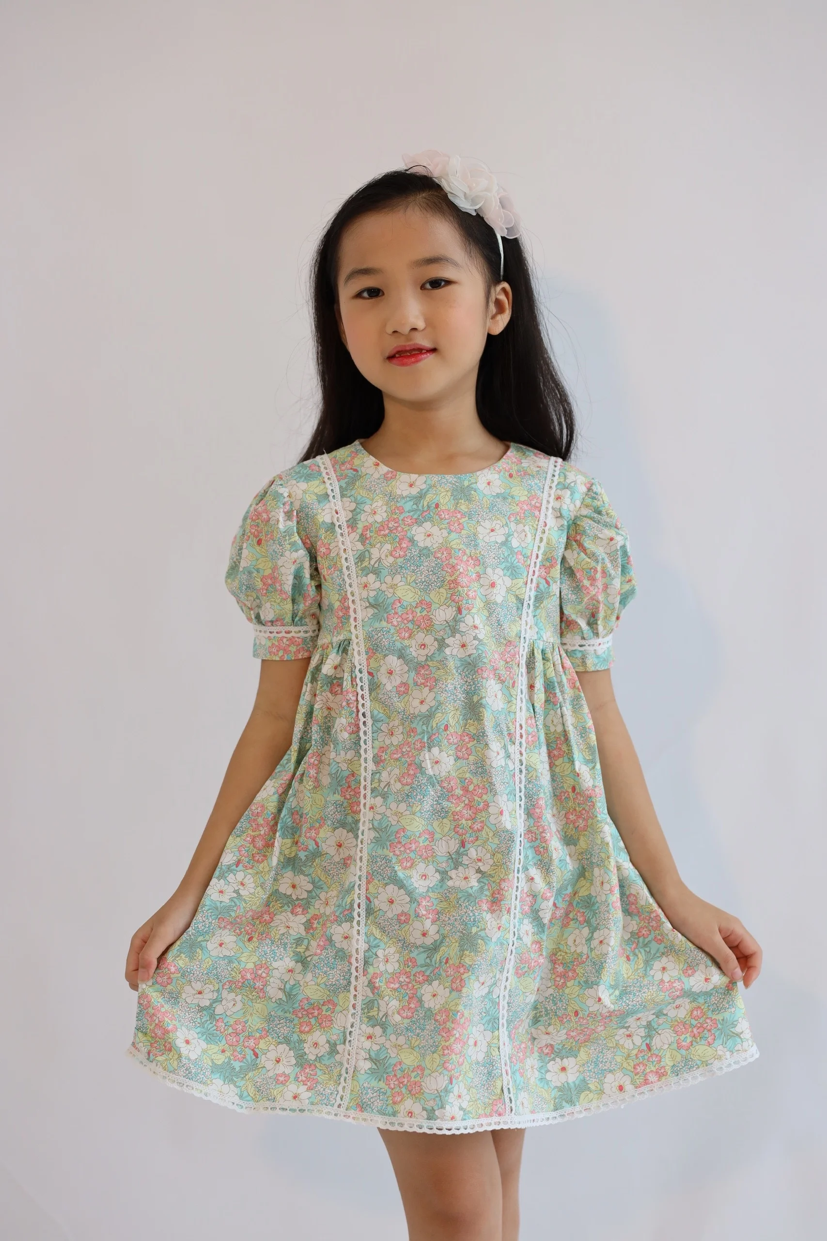  Мятное цветочное повседневное детское платье летняя Милая повседневная детская одежда для девочек