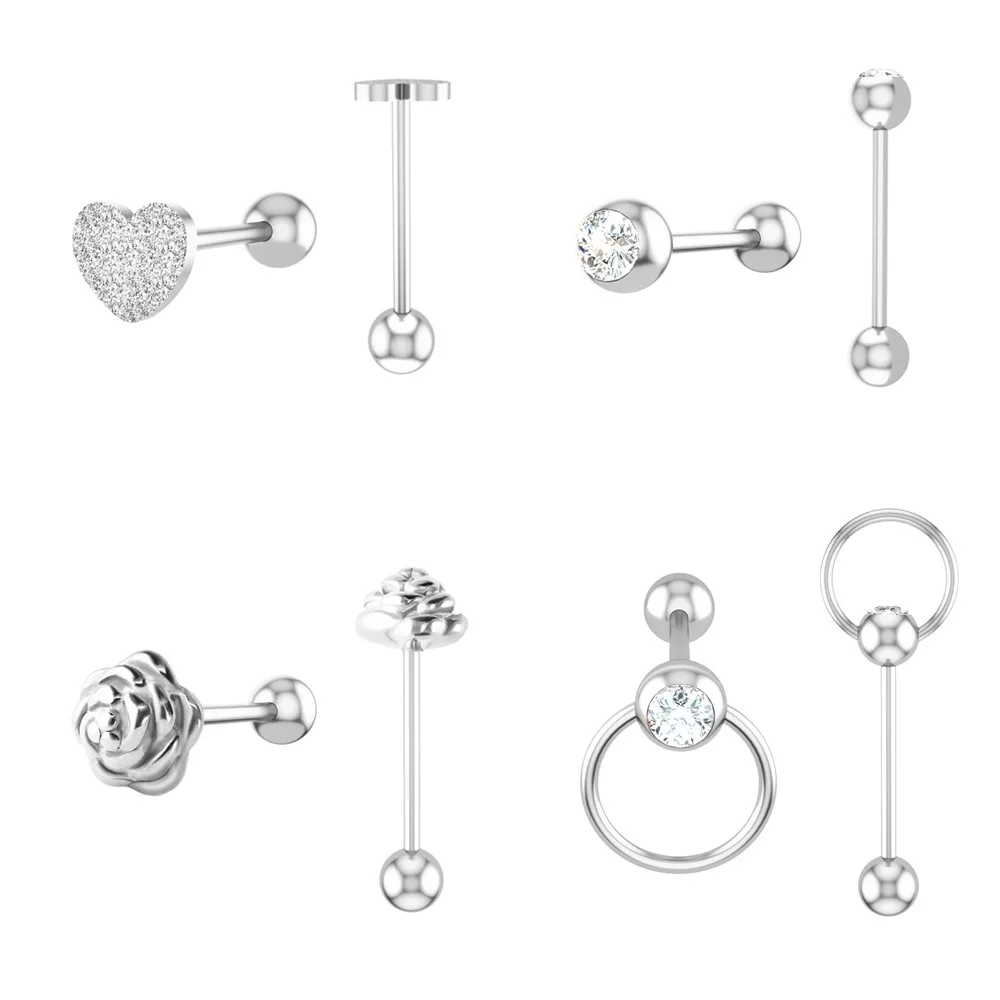 1PC Multi Shape Tongue Piercing Ring Barbell Stainless Steel Bar Helix Ear Cartilage Earring Stud Women Body Jewelry