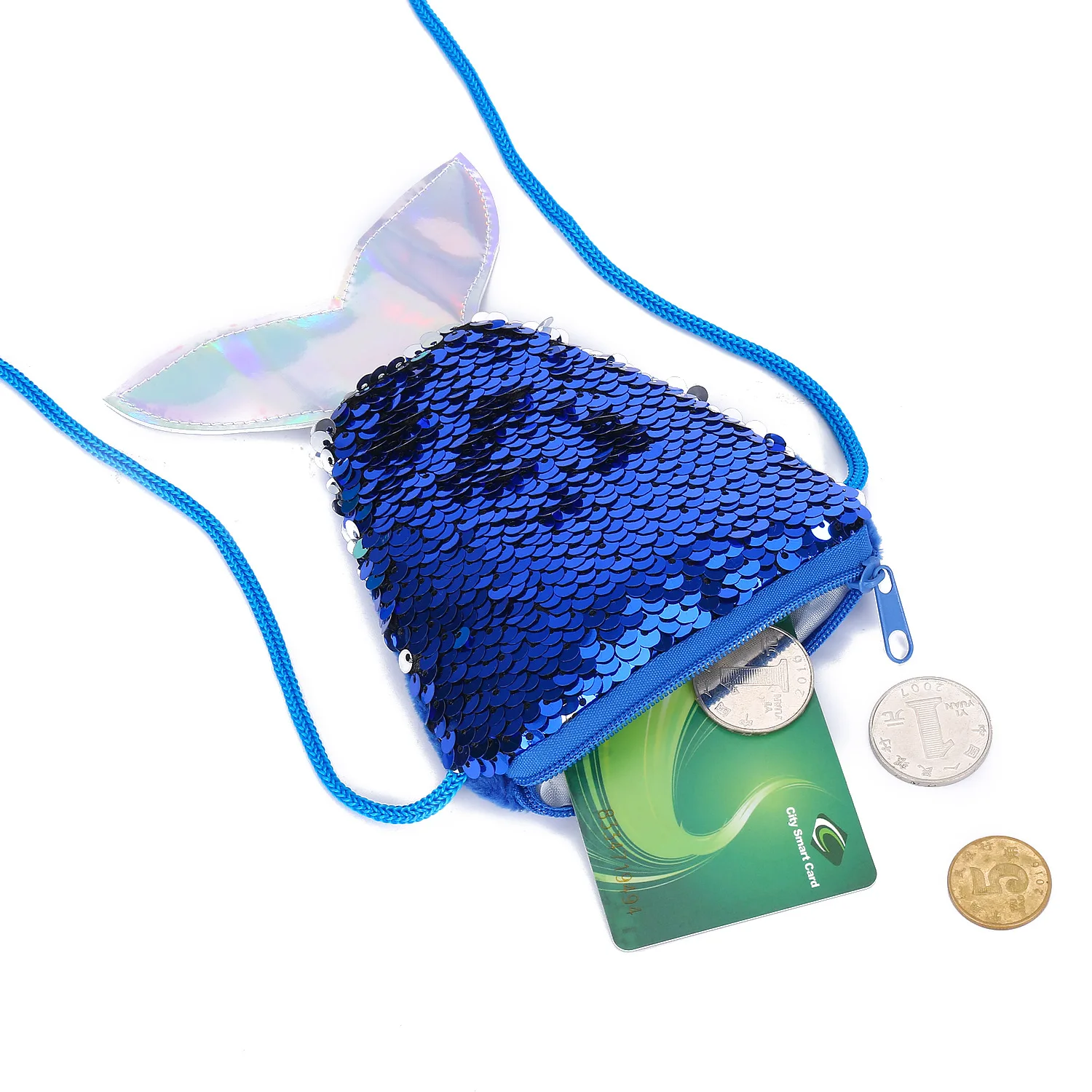 Factory Supply Fish Tail Sequin Hanging Rope Zero Wallet Kids Colorful Mermaid Plush Coin Purse Bag Mochilas De Pelucia