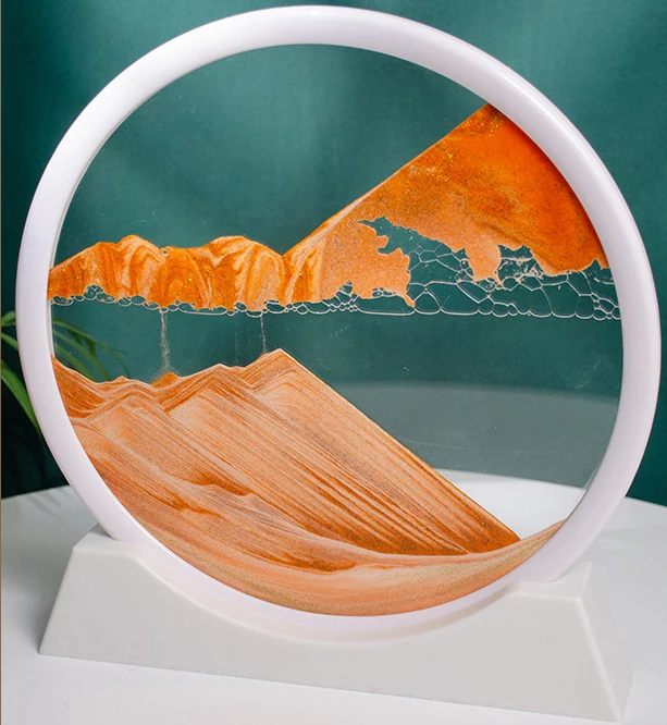 3D Deep Sea Sandscape in Round Glass Flowing Sand Frame 12 inch moving sand art picture liquid motion creative led quicksand