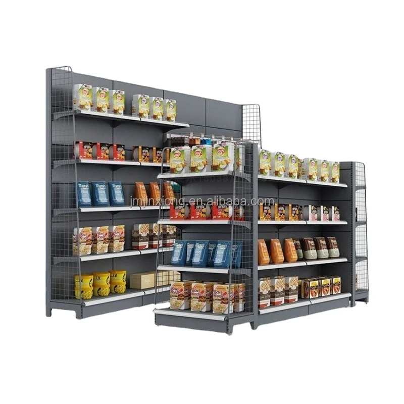 Customized Attractive Super Black Market Equipment Shelves Metal Shelf Store Display Racks For Grocery
