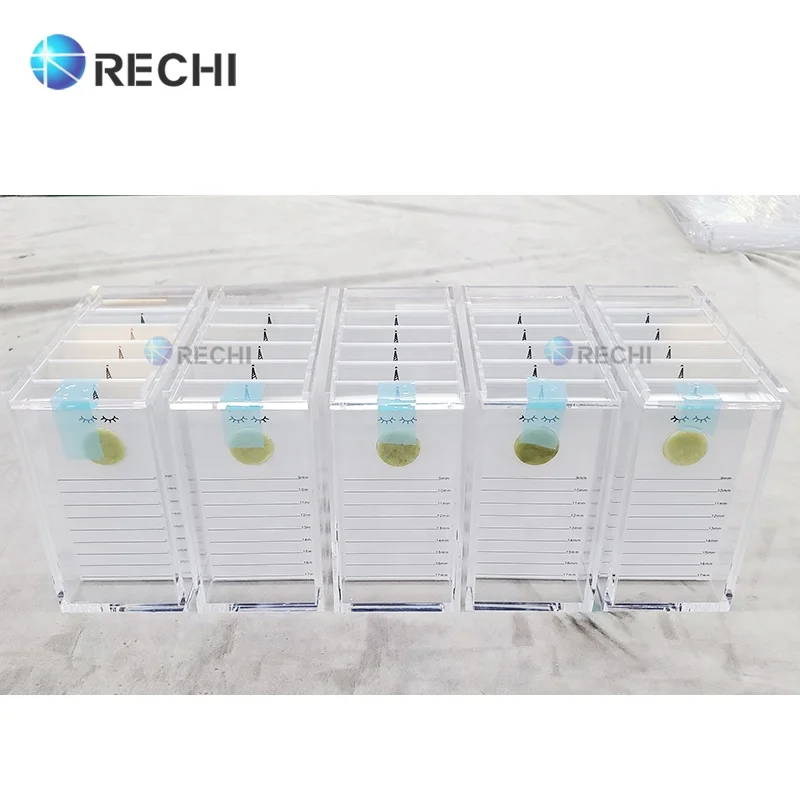 RECHI Custom Acrylic False Eyelash Organizer Packing Box With Lash Tiles & Jade Stone,Acrylic Lash Extension Storage Box Case