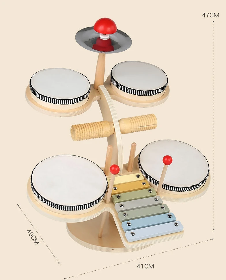 Children wooden Orff music percussion instruments harp percussion gongs baby hand drum toys for boy and girl