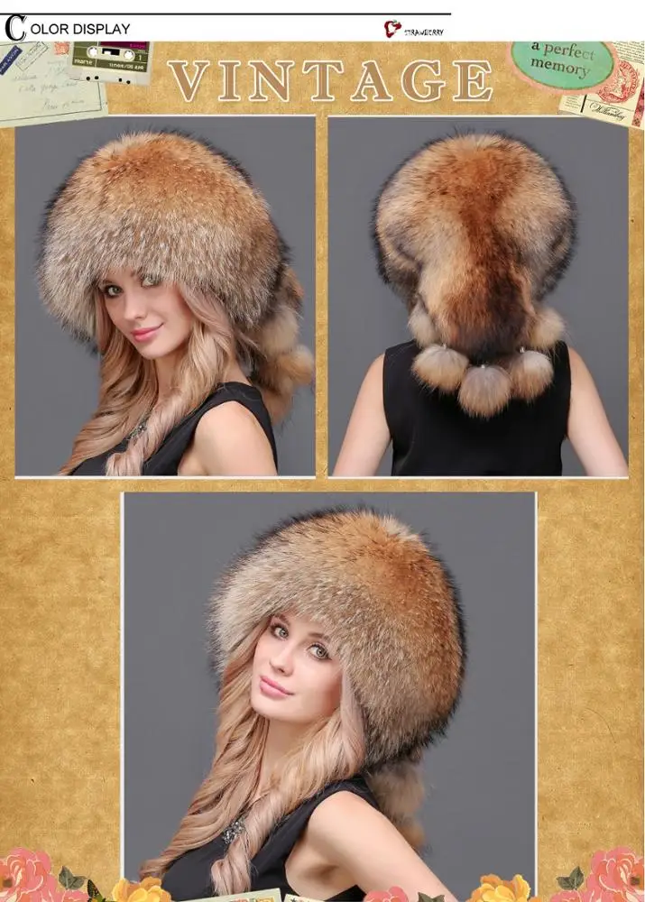 Hand Made Natural Raccoon Snow Warm Russian ushanka Fur Soviet Coyote Hat for Women Girl