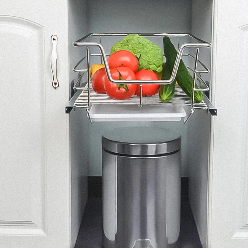 Kitchen Organizer Cabinet Pull Out Drawer Stainless Steel Storage Rack Systems Chrome Drawer Wire Basket