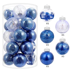 White Printed 6cm PET Transparent Ball Plastic Christmas Ball Decorative Hanging Balls Set Of 25pcs/box
