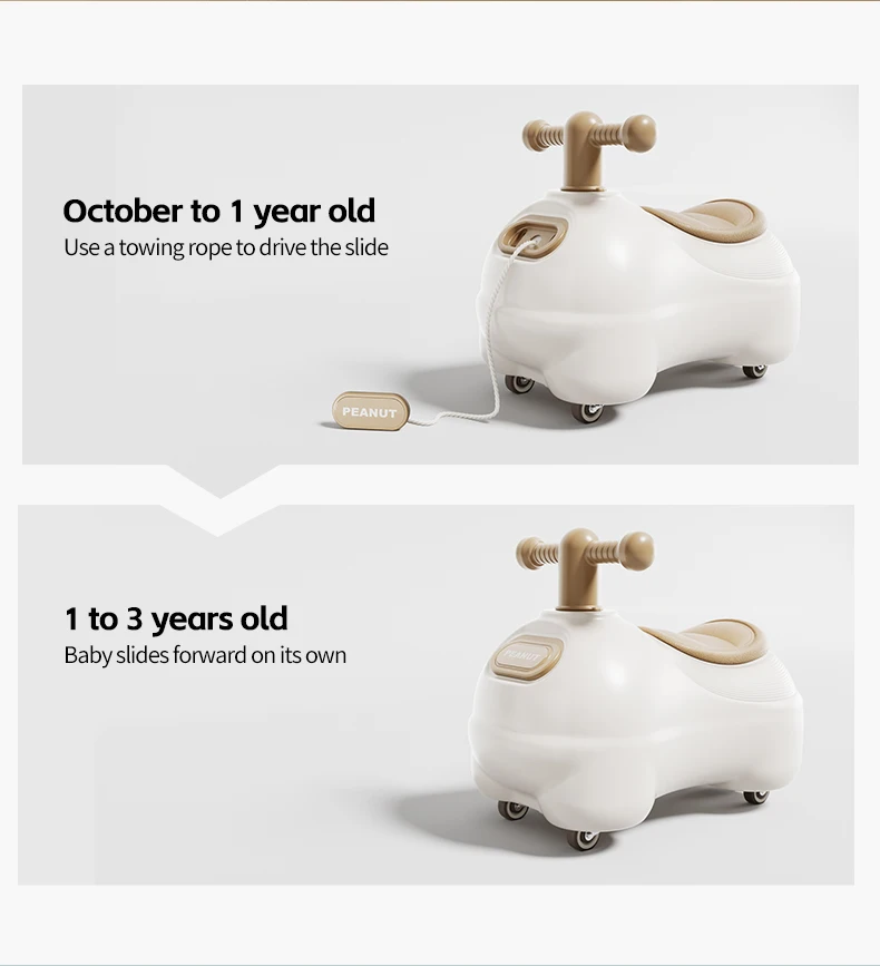 2024 newest peanut type plastic children ride on  toy swing car for kids scooter for baby and toddler