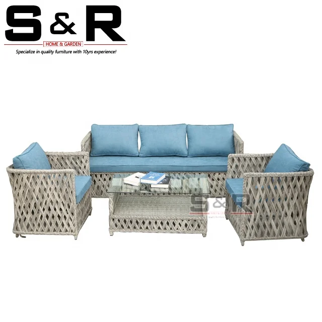 New classic comfort garden style outdoor garden furniture set rattan sofa with table