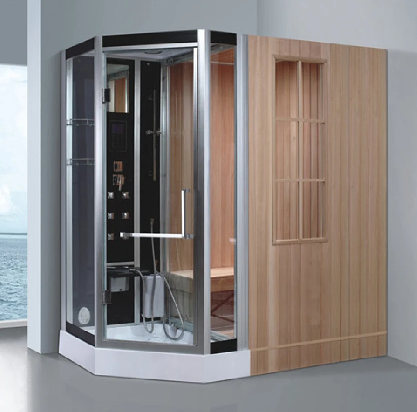 Cheap high quality home family wood made push door sauna and shower combined wet steam sex sauna room