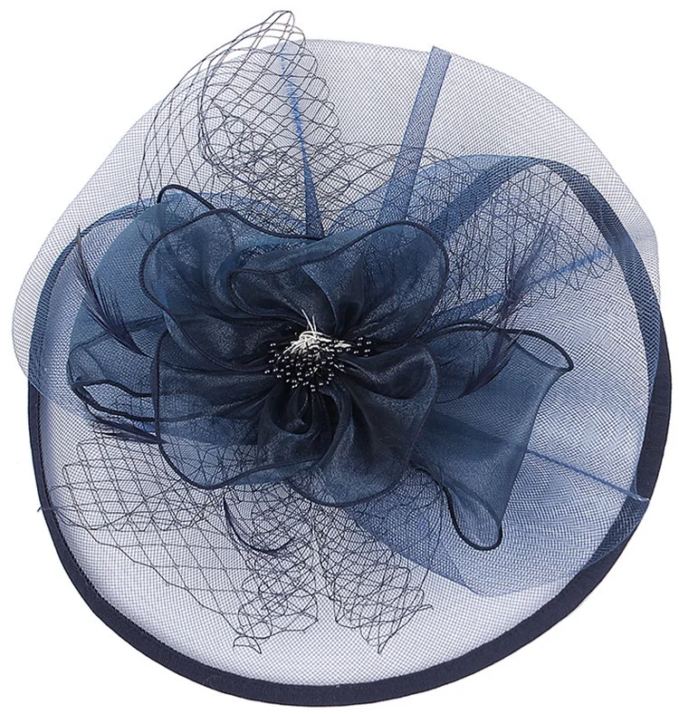 Модная Женская шляпка для вечеринки, свадебные вуалетки, цветочные, темно-синие перья, Вуалетка, повязка на голову