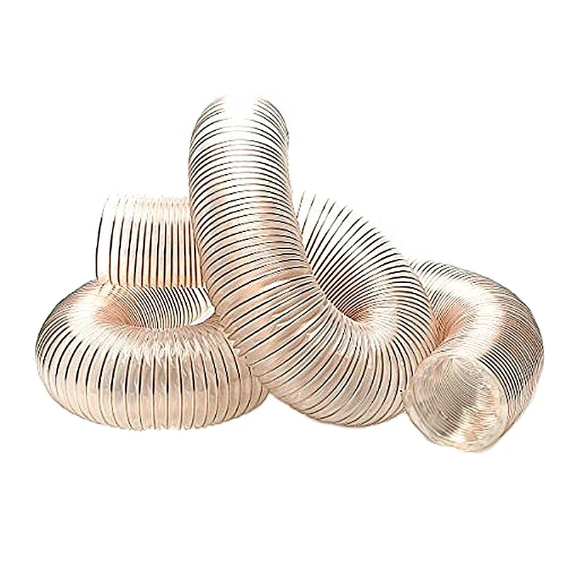 Super flexible ventilation clear 200 mm steel wire spiral PU sawdust suction hose