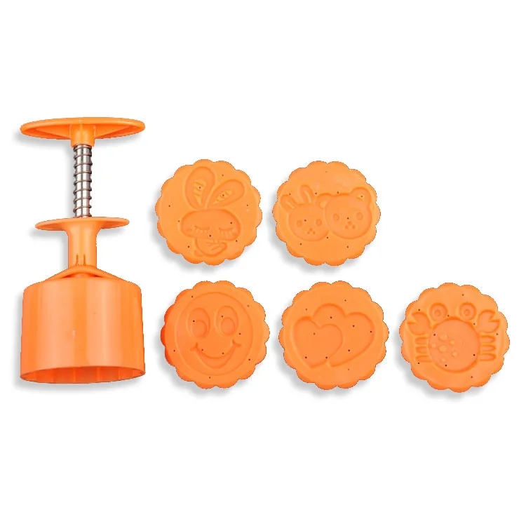 ckot Baking cookie mold Hand pressure mooncake mold75Gram containing5Laminate Stainless steel handle Orange