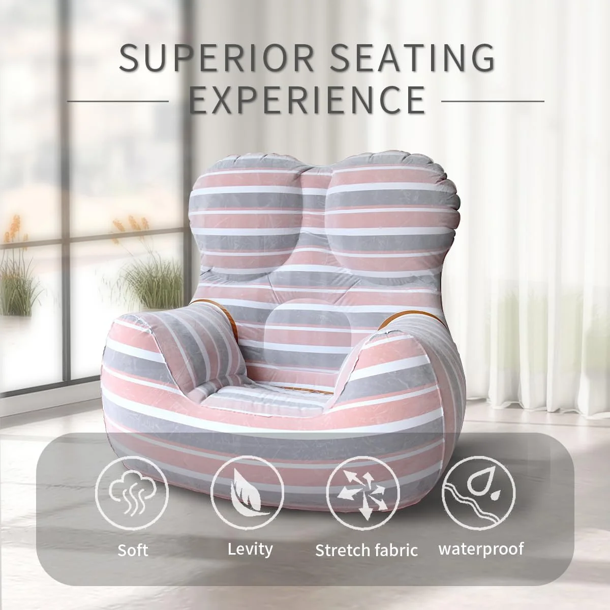 La Mamma Up5-6 Modern Inflatable Chair Air Couch Indoor Outdoor Foldable Blow-Up Sofa Bedroom Patio Backyard Camping Air Pump