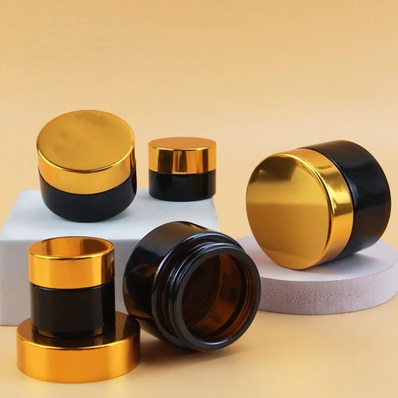luxury Cosmetic Glass Jars Empty 10g 15g 20g 30g 50g  Amber Eye Face Cream Jar With Gold lid