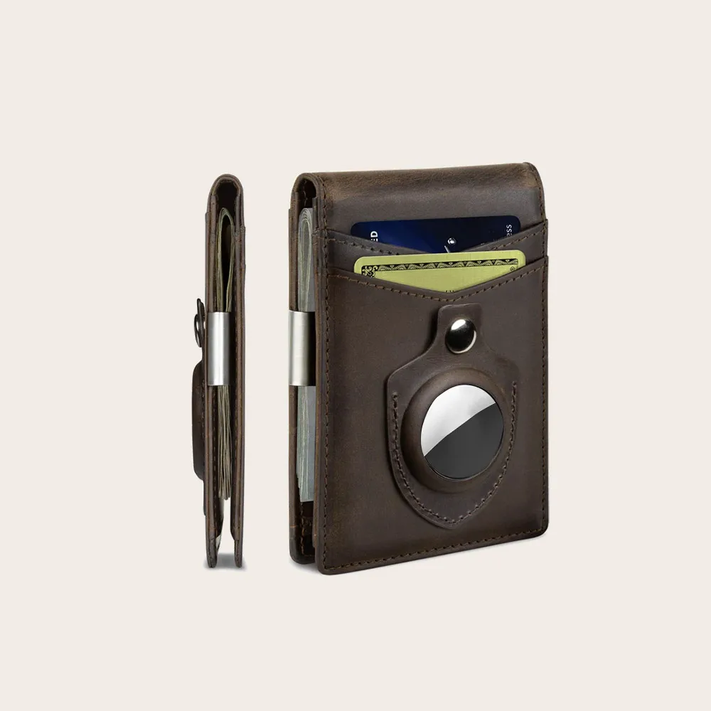 Custom logo Luxury Slim Card Holder Wallet Money Clip Rfid Leather Wallet for airtag Bifold Wallet
