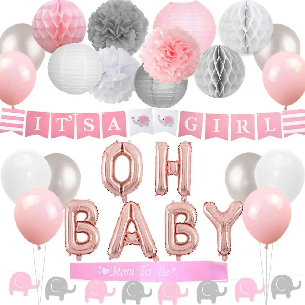 Это баннер для девочки, комплект воздушных шаров с надписью Oh Baby Girl Baby Shower на тему слона, Детские принадлежности для душа