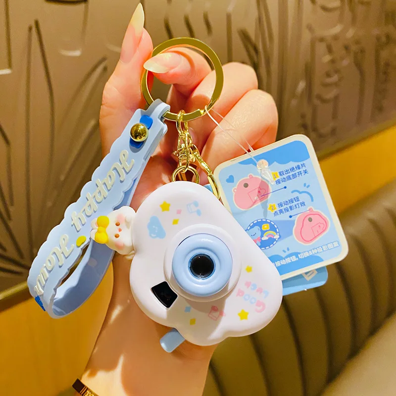 Custom 3D Soft PVC Rubber Keychains Cartoon Keyrings Car Accessories Creative Camera Keychain Cloud With Silicone Strap