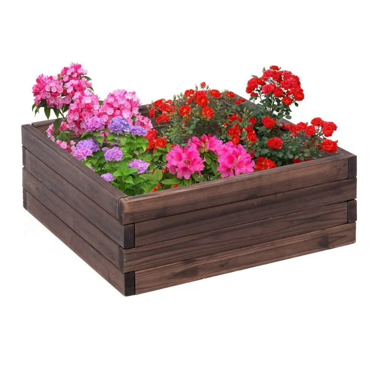 Outdoor Garden Patio Vegetable Flower Rectangular Planter Wooden Square Raised Garden Bed
