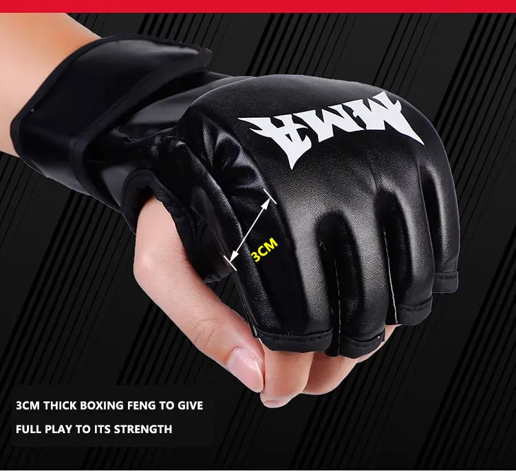 Factory cheap sale black short finger boxing gloves durable sandbag half finger gloves
