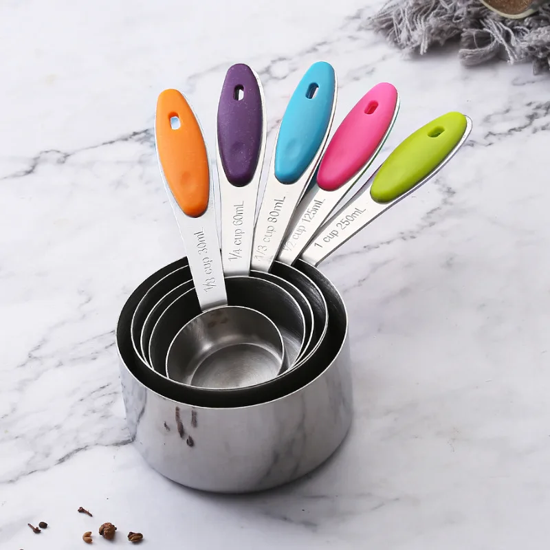 New Arrival Stainless Steel Measuring Cup And Spoon Set With Silicone Grips Baking Gadgets Spoon