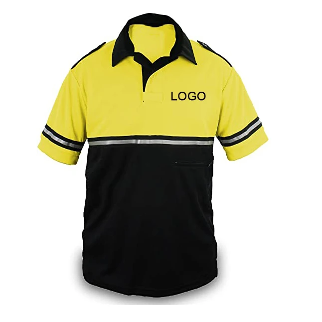 Custom Logo  Two Tone Security Top Reflective Stripes polo shirt with Zipper Pocket polos workwear shirts