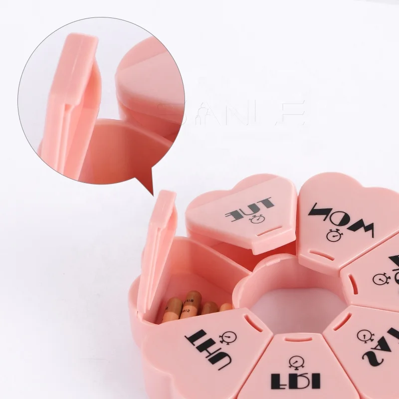 Portable plastic pill dispensing containers round weekly pill case custom  logo decorative unique pill box