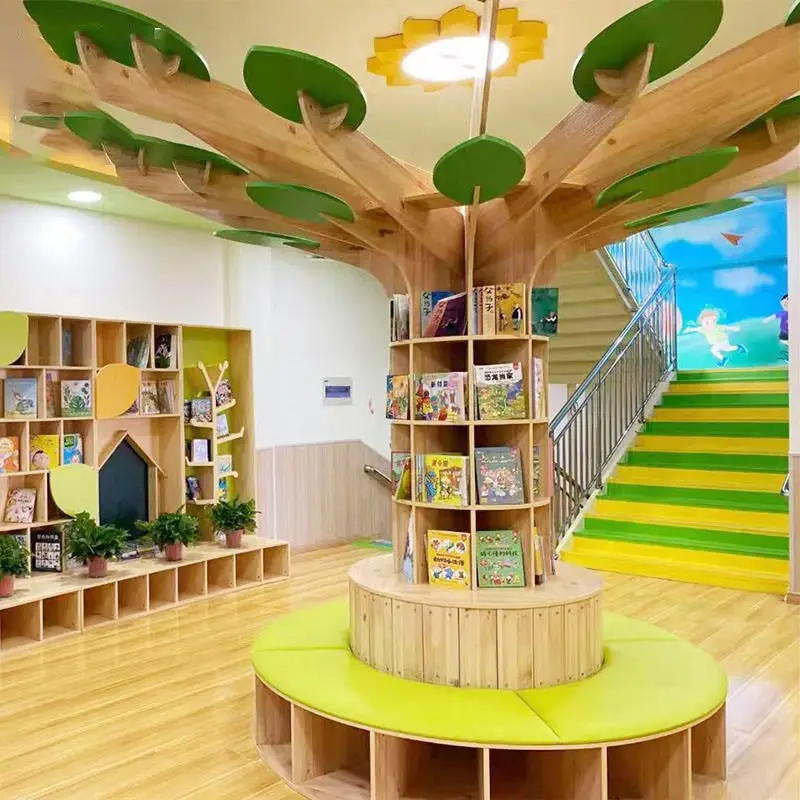 TOP Children Library Home Furniture Acoustic Learning Tree Bookshelf For Childcare Daycare Shelves Reading Corner Room