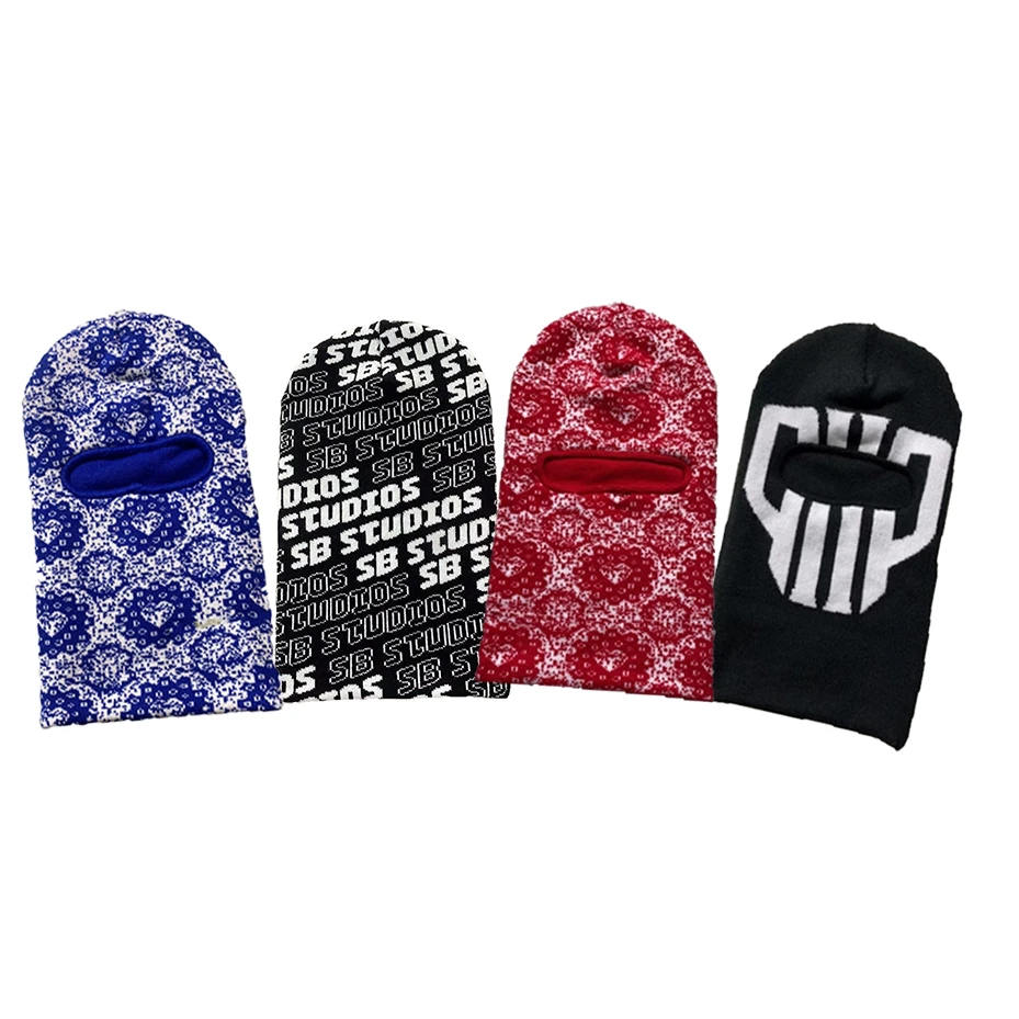 Custom all over print Balaclava Full Face Knit all Jacquard Ski Mask Balaclava Beanie Hat