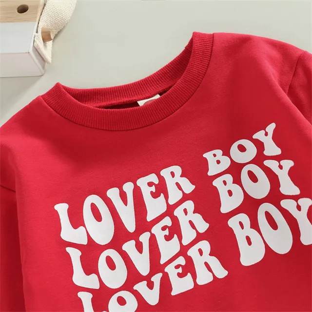 1Pcs Custom Logo RTS Spring Autumn Newborn Infant Toddler Clothes Cotton Top Pants LOVER BOY Baby Boys Two Pieces Set