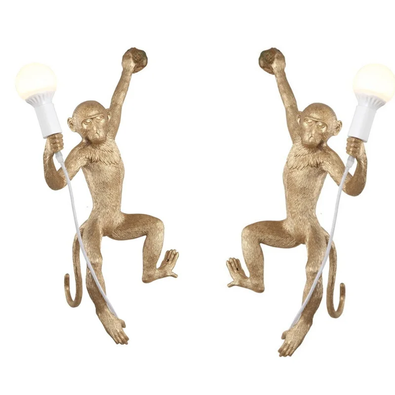 
Monkey Lamp Resin Black White Gold Right Left Side Monkey Wall Light for Bedroom Lamp Retro LED Wall Lights Twins Wall Lamp 