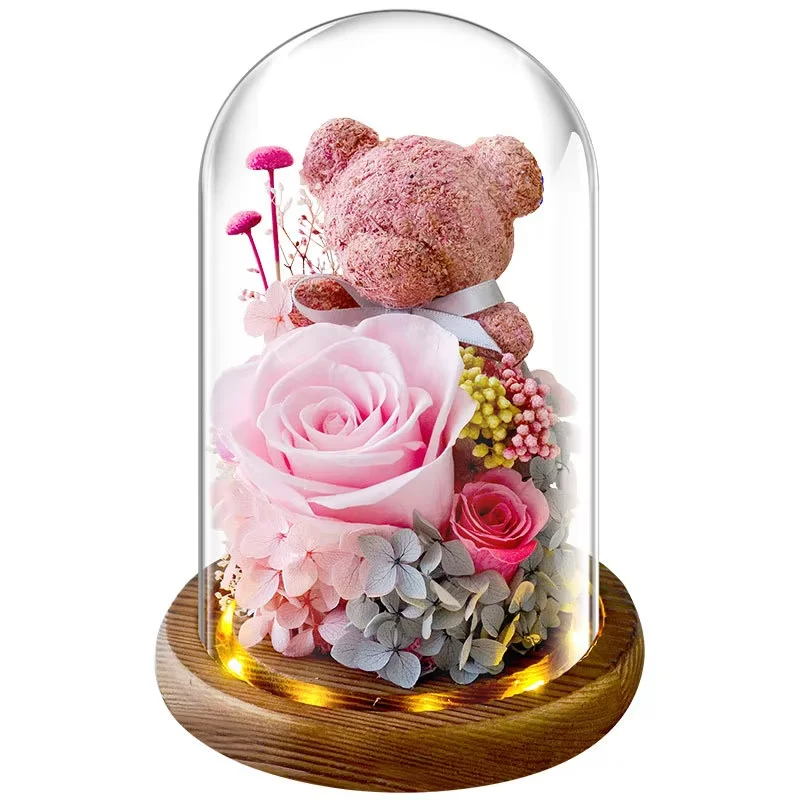 Support Customization Artificial Preserved Roses Flower In Dome Glass