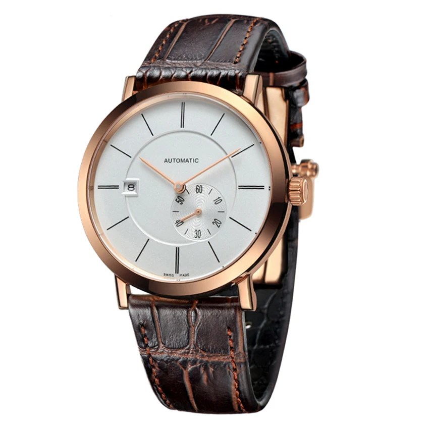 Latest stainless steel case calendar small second hand Miyota movement leisure men mechanical wristwatch