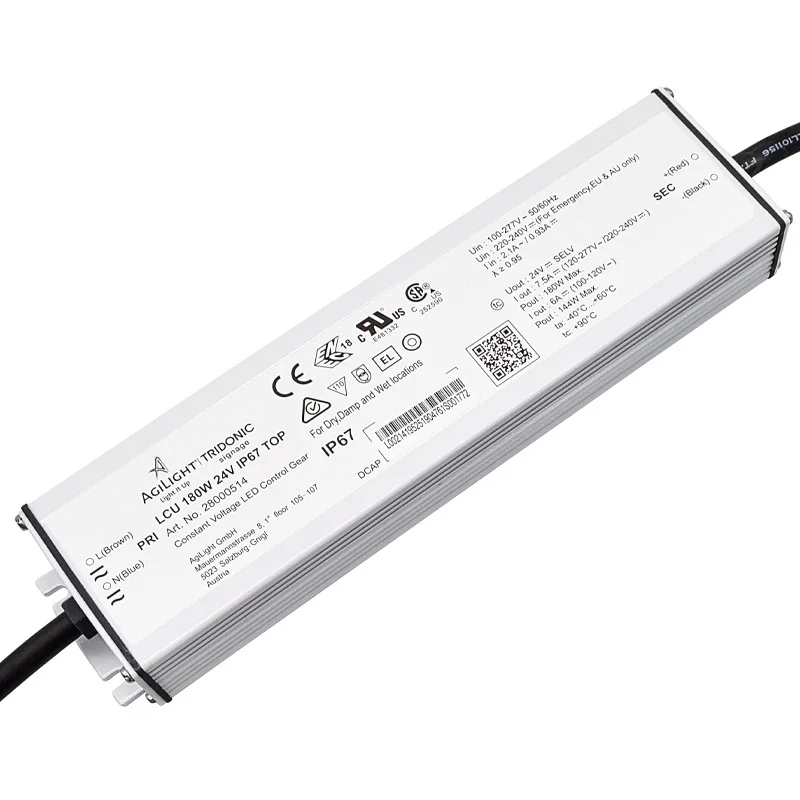Tridonic LED Driver LCU 60W 96W 100W 180W 12/24V Constant Voltage LED  Transformer 100-277V IP67 Waterproof Metal LED Driver