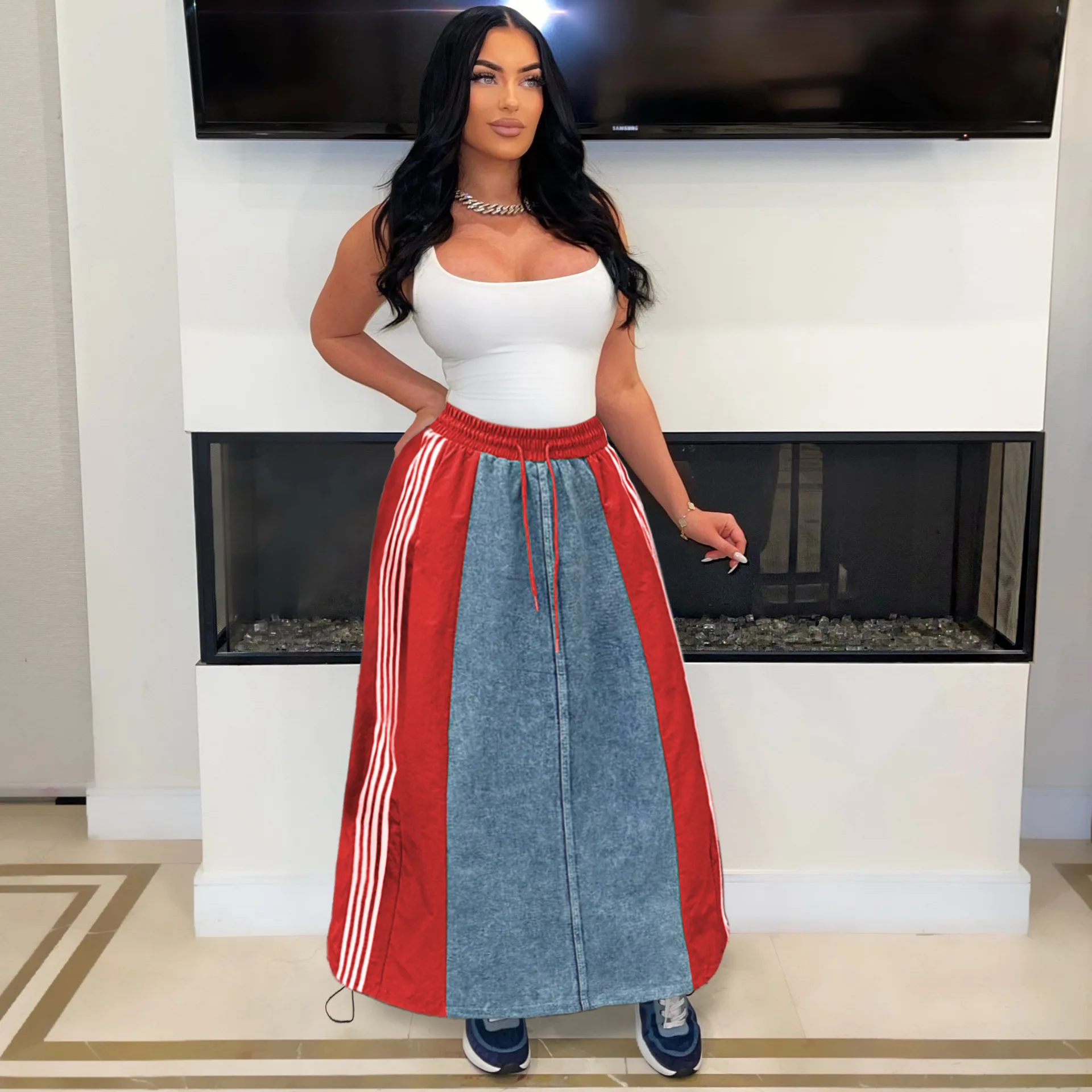 Hot Sale Women Clothing High Waist Jeans Skirt Fashion Casual A-Line Denim Long Skirts for Women
