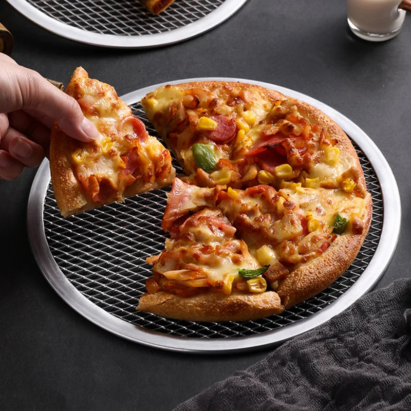 6-14inch Seamless Aluminum Pizza Screen Pan Baking Tray Metal Net Bakeware Non-stick Baking Tray